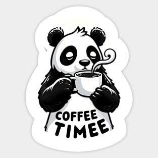 panda drink coffee with text coffee time Sticker